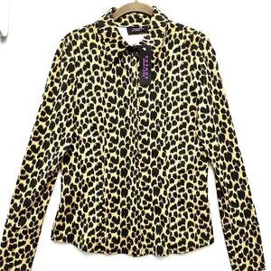 Suzanne Somers Small S Cheetah Print Button Front Top Shirt Blouse